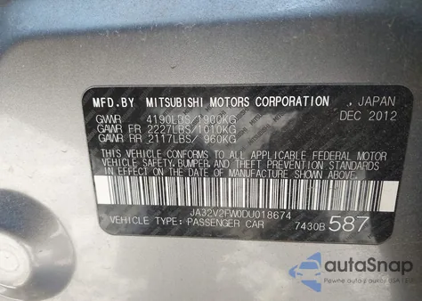 2013 Mitsubishi Lancer Se из США, поврежденный, VIN JA32V2FW0DU018674